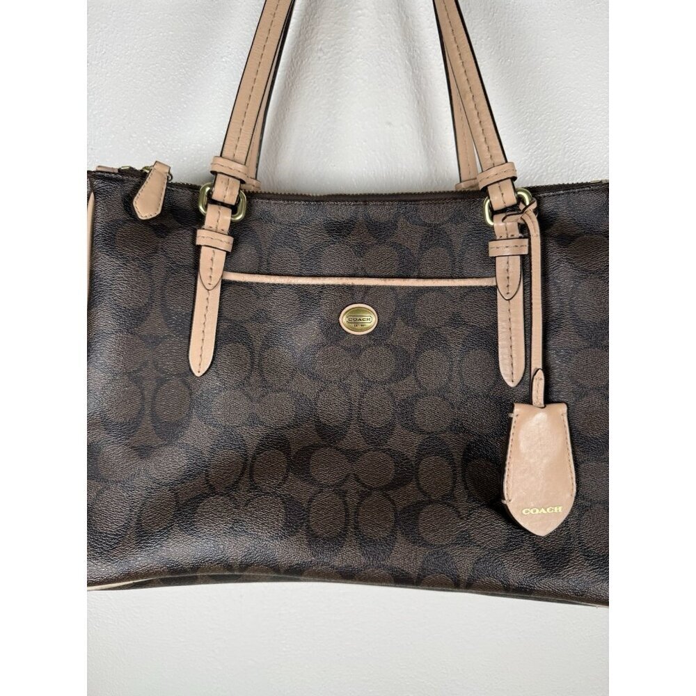 Coach Signature Peyton Double Zip Carryall Tote Shoulder Bag Purse Brown F26187 - Picture 15 of 16